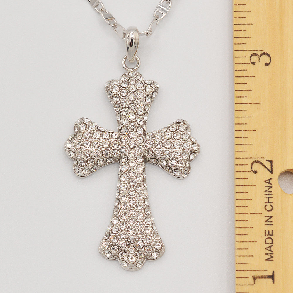 Clear Crystal Pave' Cross- Rhodium Plated