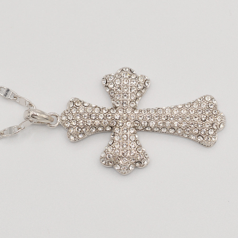 Clear Crystal Pave' Cross- Rhodium Plated