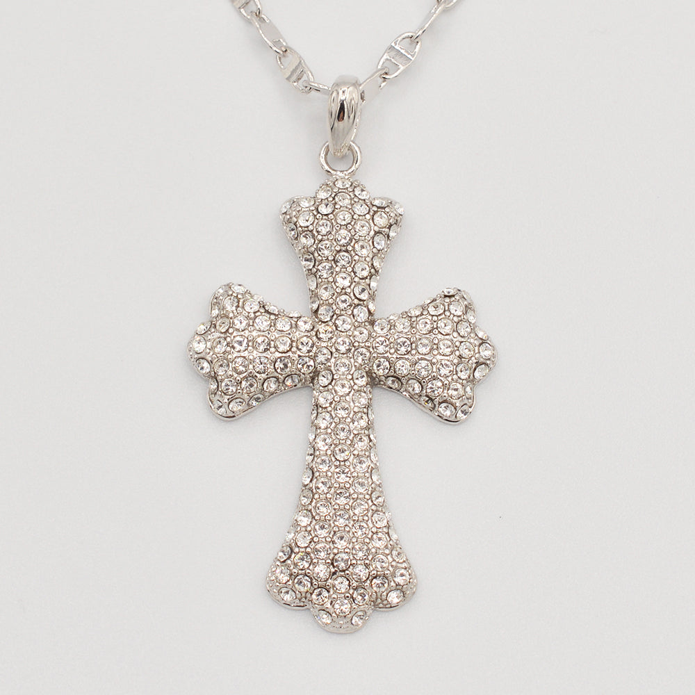 Clear Crystal Pave' Cross- Rhodium Plated