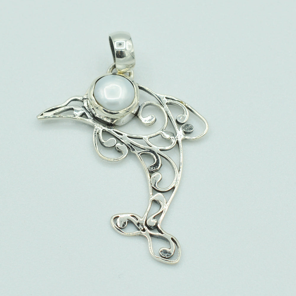 Fresh Water Pearl Sterling Silver Dolphin Pendant