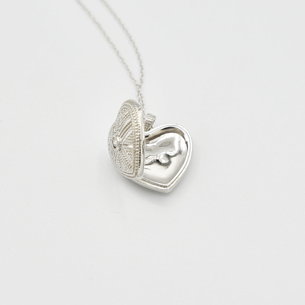 Sterling Silver Heart Locket with Cubic Zirconia (CZ)