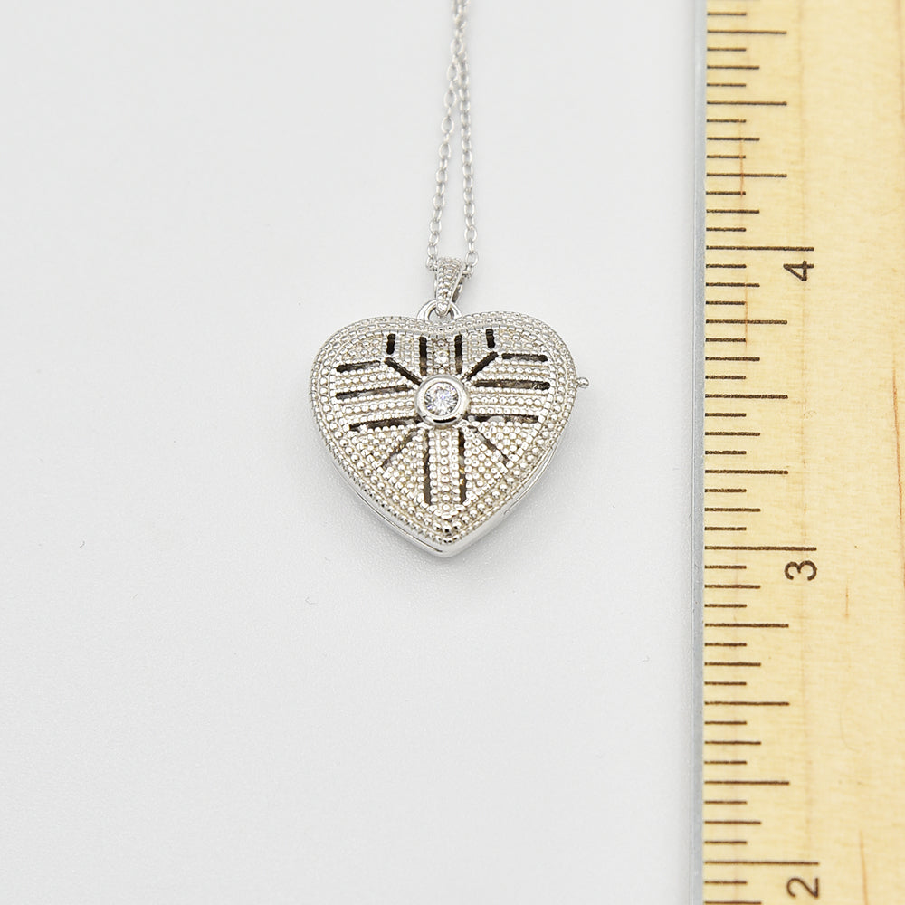 Sterling Silver Heart Locket with Cubic Zirconia (CZ)