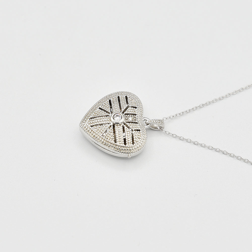 Sterling Silver Heart Locket with Cubic Zirconia (CZ)