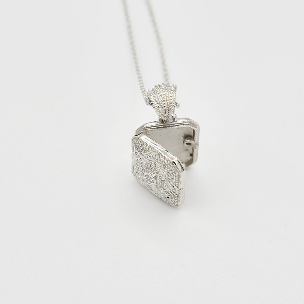 Sterling Silver Locket with Cubic Zirconia (CZ) Rectangle shape