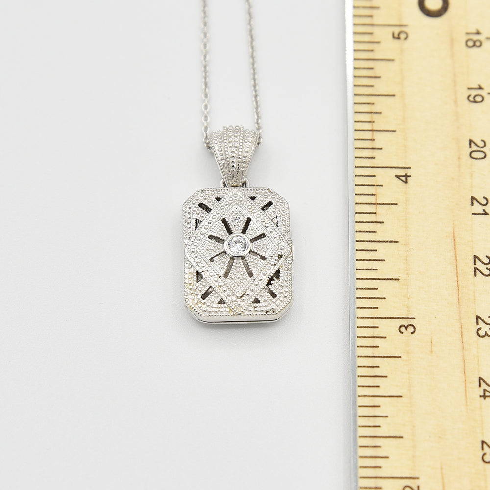 Sterling Silver Locket with Cubic Zirconia (CZ) Rectangle shape