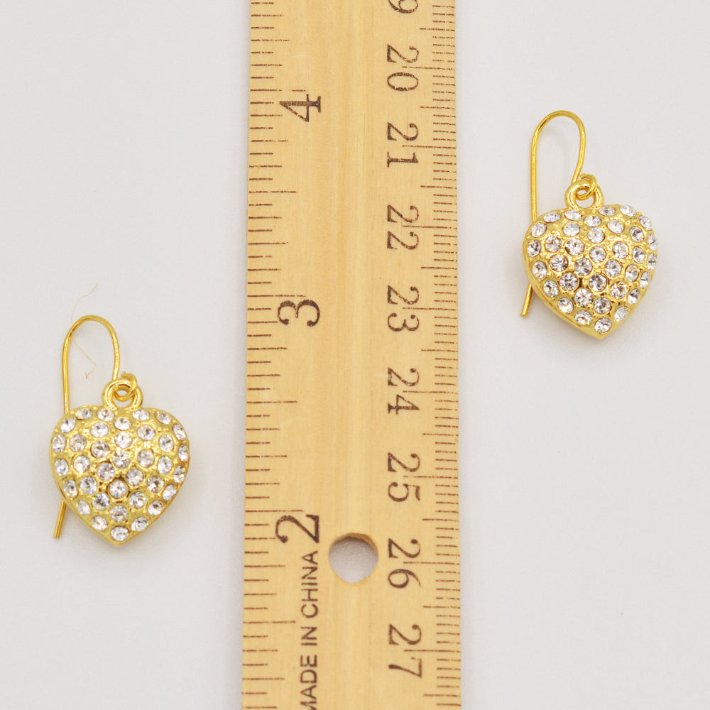 Clear Crystal Pave' Heart Earrings - Gold Plated