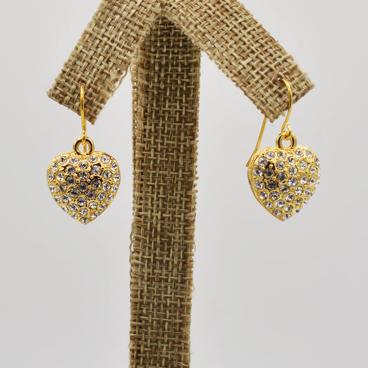 Clear Crystal Pave' Heart Earrings - Gold Plated
