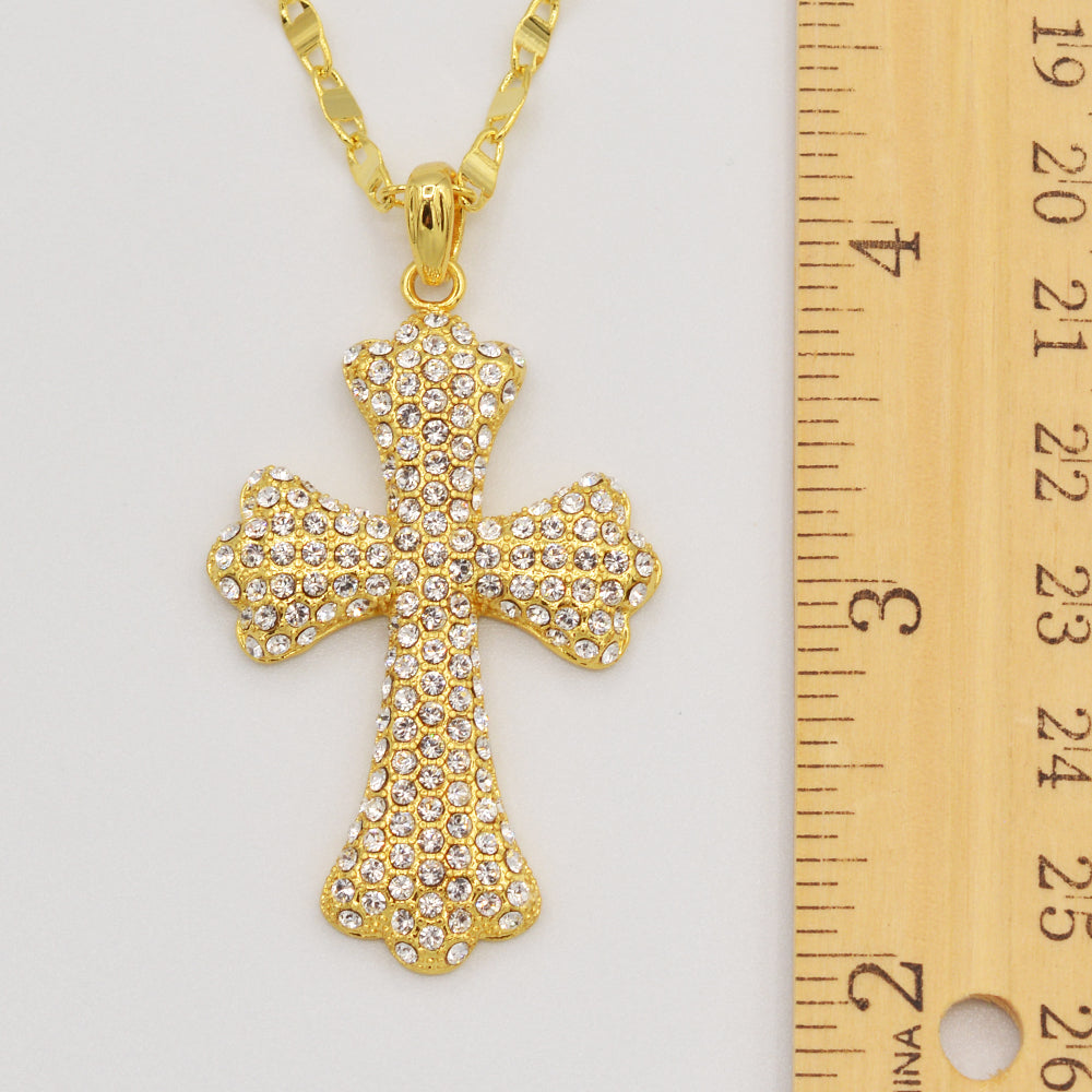 Clear Crystal Pave' Cross - Gold Plated