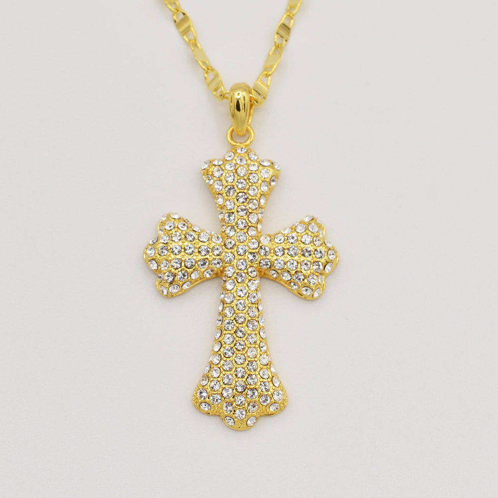 Clear Crystal Pave' Cross - Gold Plated