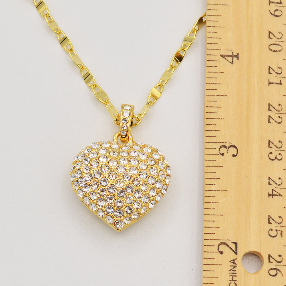Clear Crystal Pave' Puffed Heart Pendant -  Gold Plated
