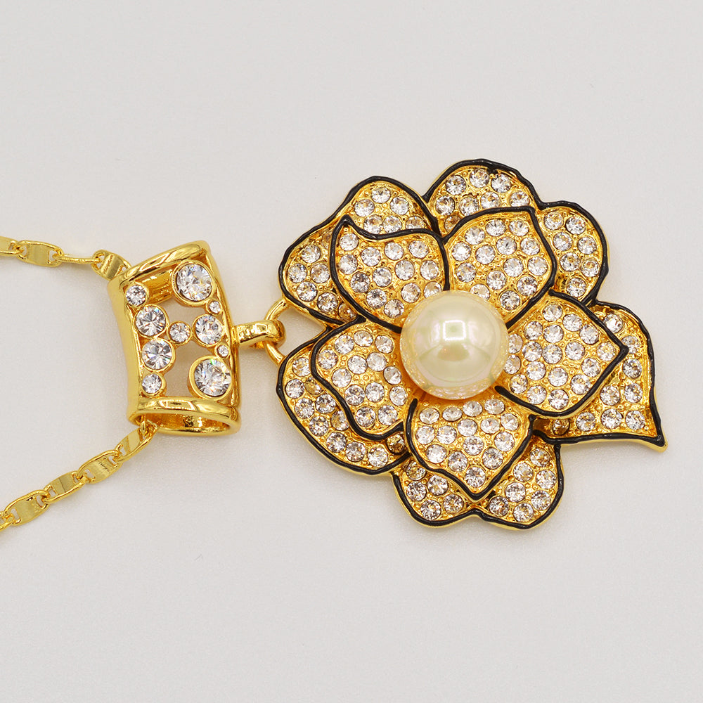Crystal Pearl Rose Pendant - Gold or Rhodium Plated