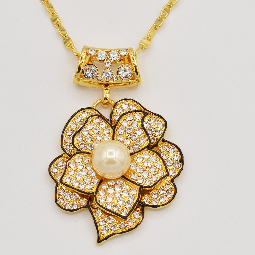 Crystal Pearl Rose Earrings - Gold or Rhodium Plated