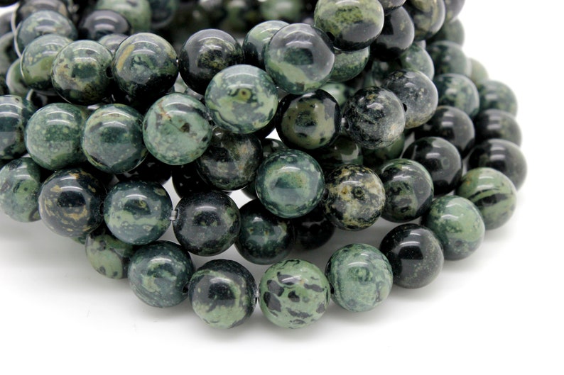 Kambaba Jasper Smooth 8mm Round Natural Gemstone Stretch Bracelet