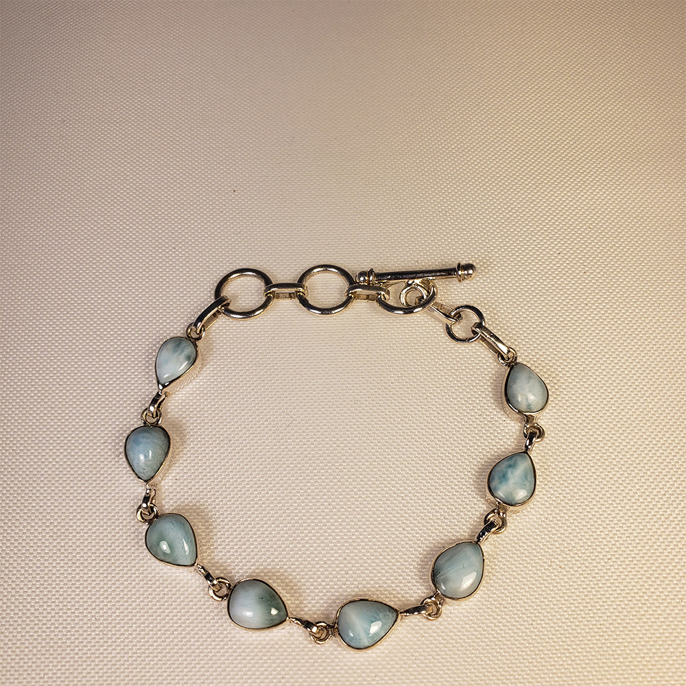 Larimar Teardrop Stone Silver Bracelet