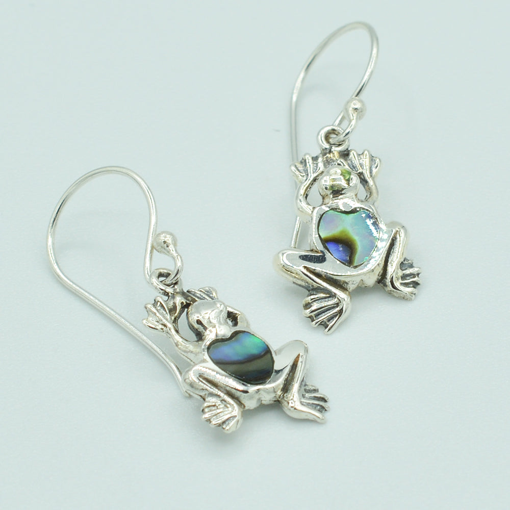 Sterling Silver Small Frog Earrings, Mother of Pearl, Coral or Abalone