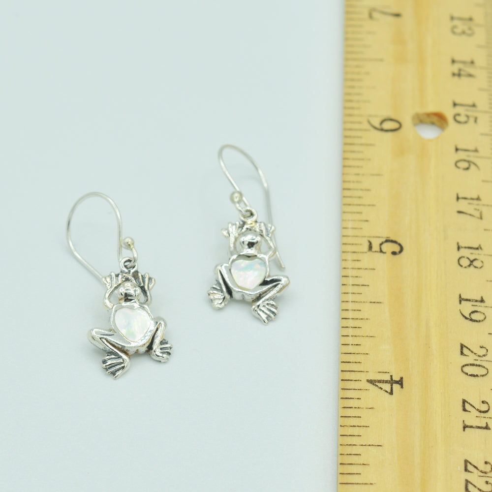 Sterling Silver Small Frog Earrings, Mother of Pearl, Coral or Abalone