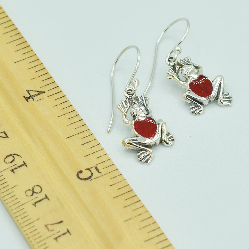 Sterling Silver Small Frog Earrings, Mother of Pearl, Coral or Abalone
