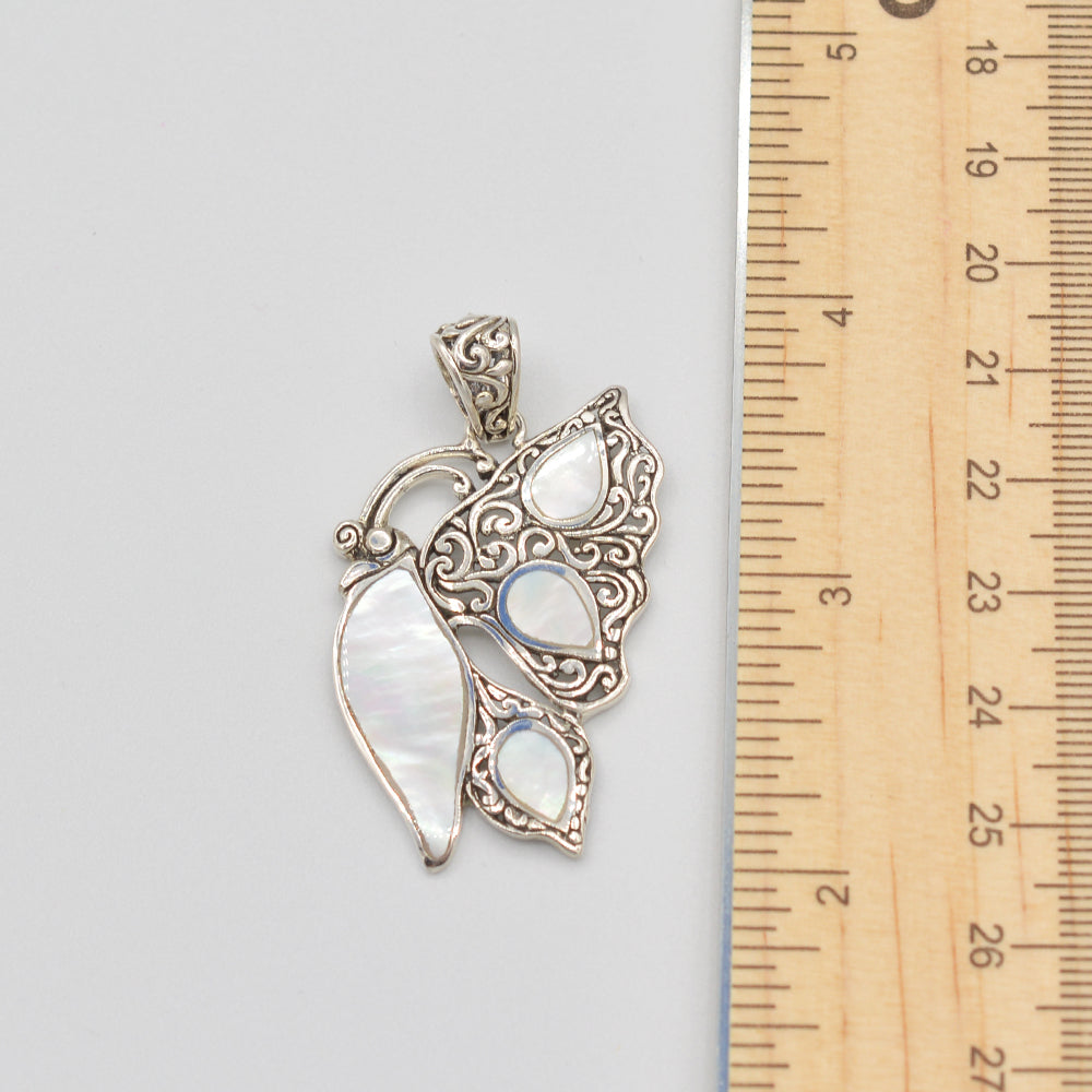 Sterling Silver Abalone or Mother of Pearl or Red Coral Butterfly Pendant