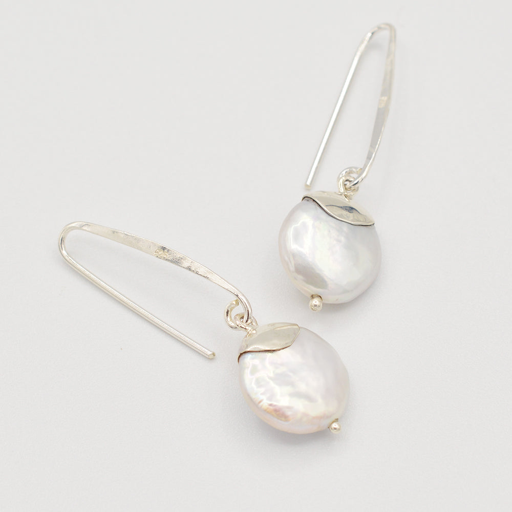 Sterling Silver Coin Pearl Earrings