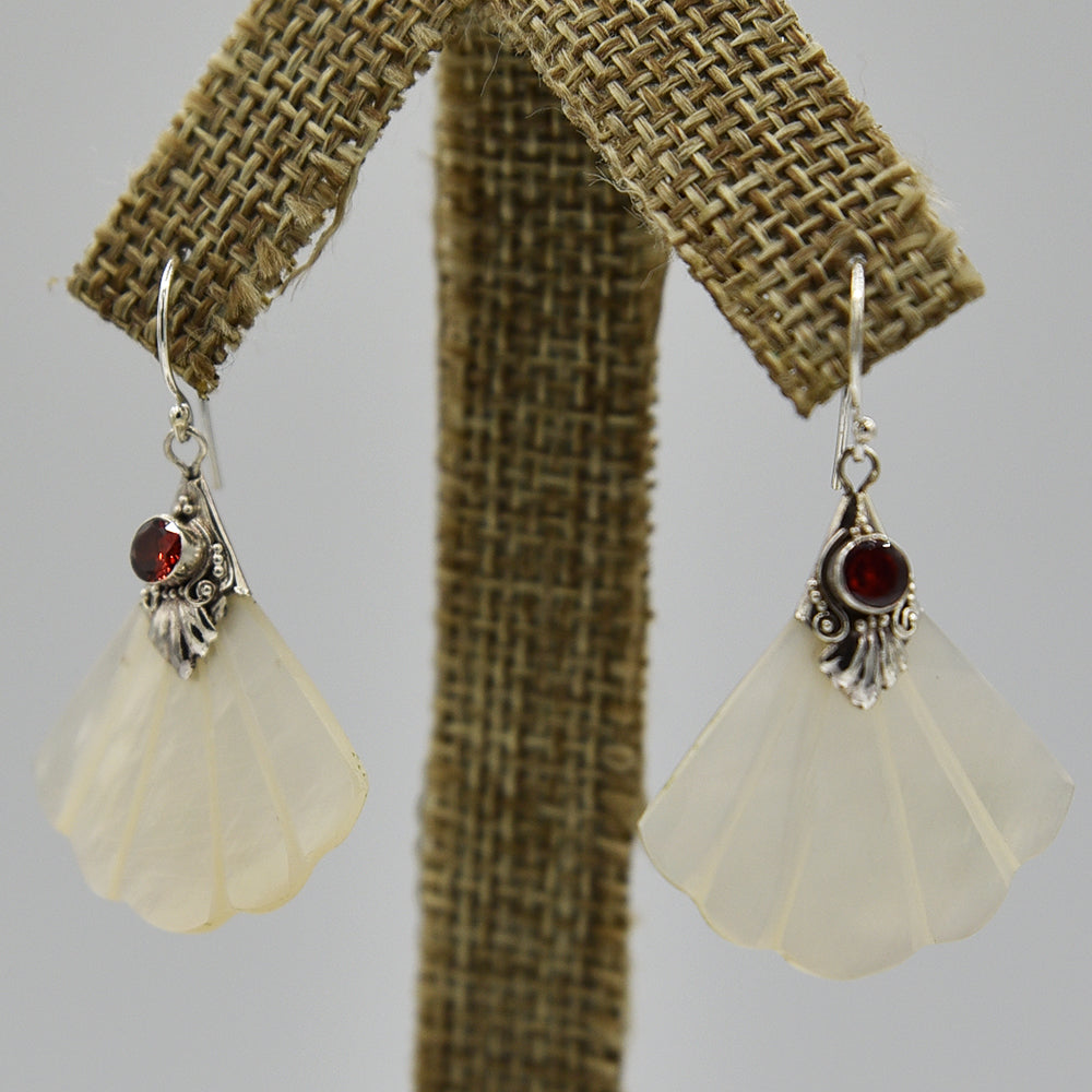 Mother of Pearl and Garnet Sterling Silver Pierced Earrings