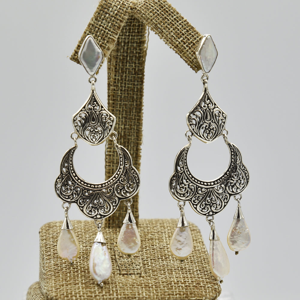 Mother of Pearl Sterling Silver Chandelier Earrings