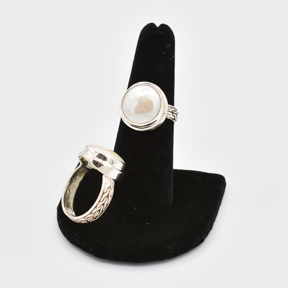 Sterling Silver Coin Pearl Ring