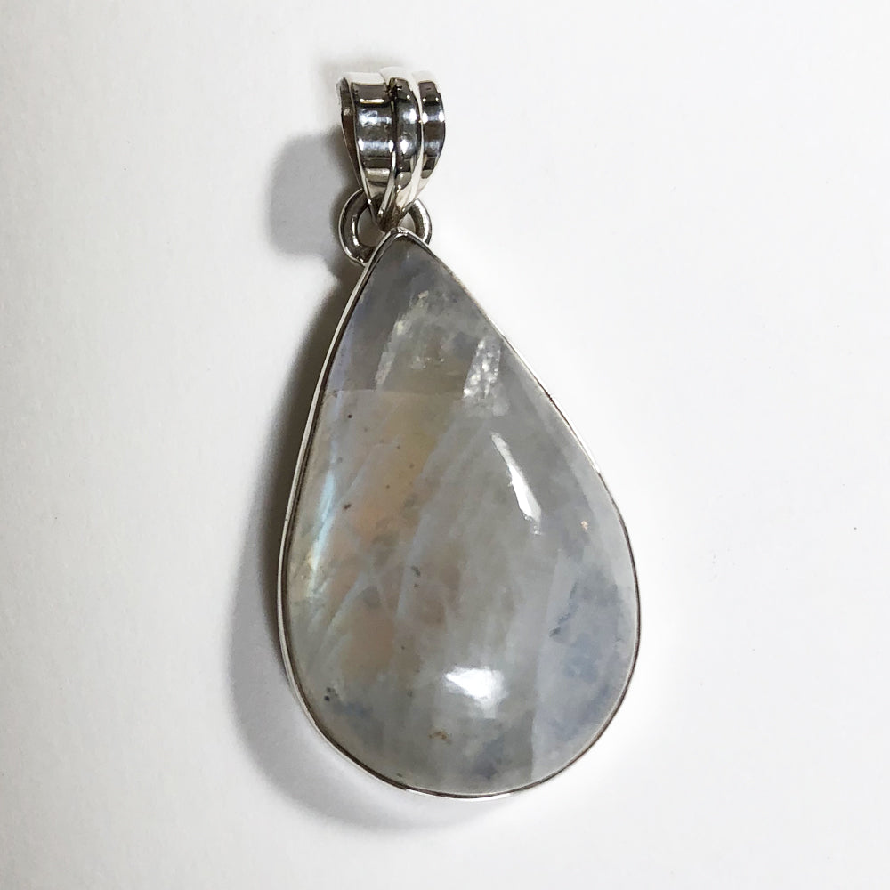 Moonstone Teardrop Pendant 2" Set in Silver one of a kind