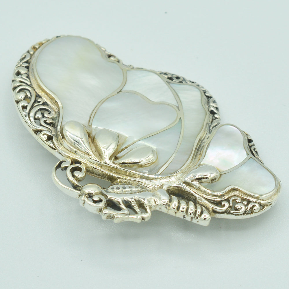 Large Butterfly Sterling Silver Pendant which can also be worn as a Brooch or a Pin - Available in Inlaid Mother-of-Pearl or Inlaid Abalone