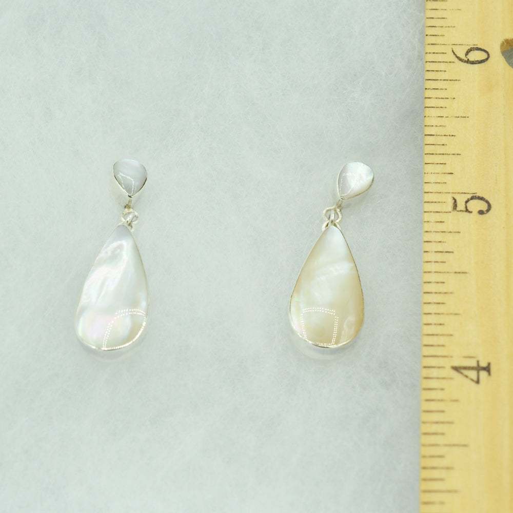 Sterling Silver Teardrop Earrings inlaid with Mother-of-Pearl, Red Coral, or Abalone