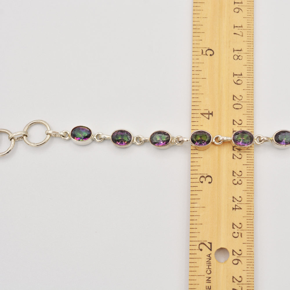 Genuine Mystic Topaz Sterling Silver Bracelet - with a toggle clasp