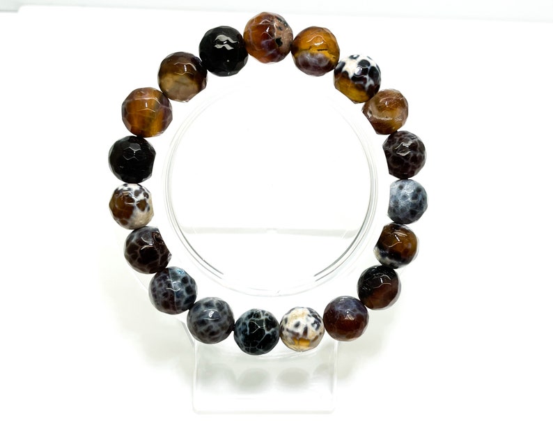 Natural Botswana Agate Faceted Gemstone Bead Stretch Bracelet
