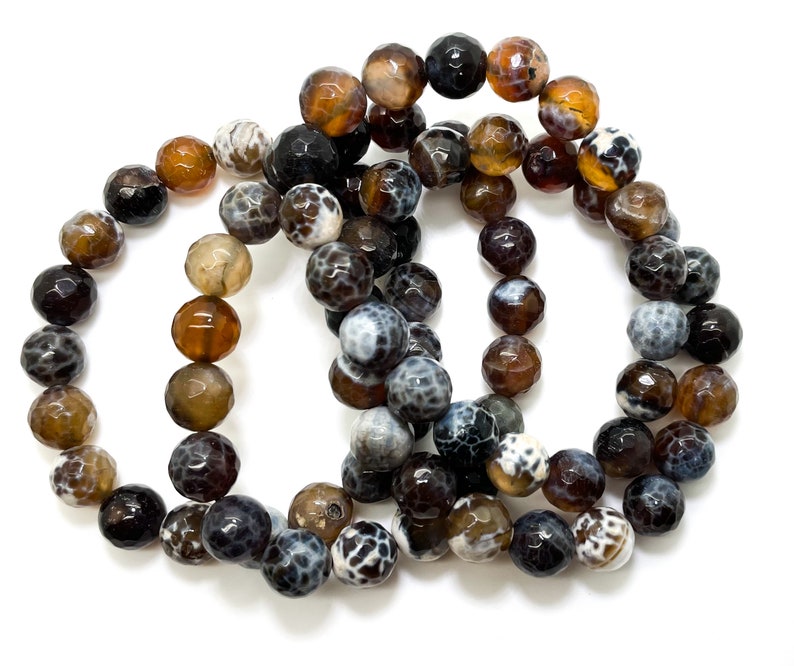 Natural Botswana Agate Faceted Gemstone Bead Stretch Bracelet