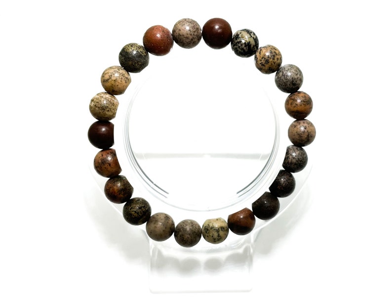 Natural Brown Picture Jasper Stretch Gemstone Bracelet