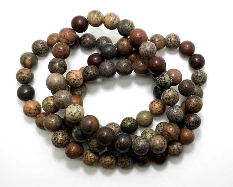 Natural Brown Picture Jasper Stretch Gemstone Bracelet