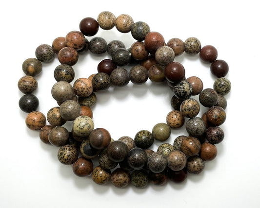 Natural Brown Picture Jasper Stretch Gemstone Bracelet