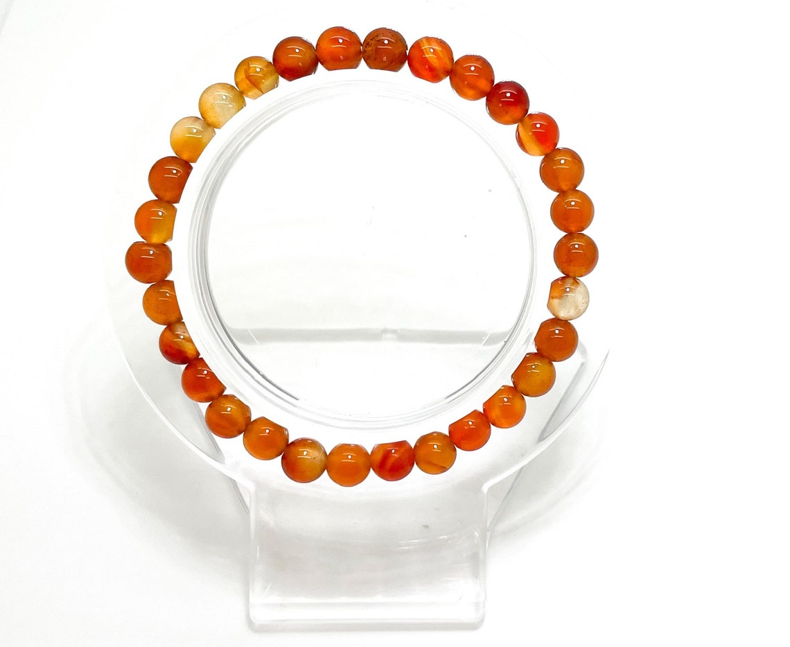 Natural Carnelian Smooth Round Sphere Ball Stretch Gemstone Bracelet