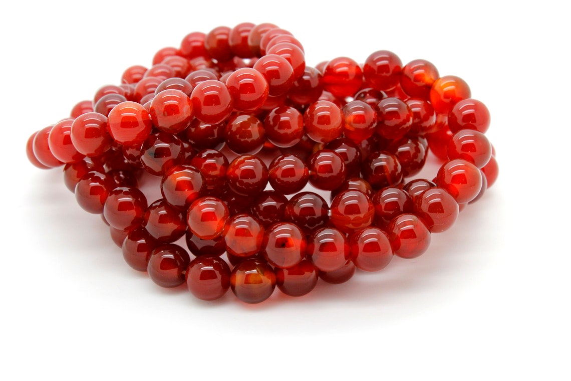 Natural Carnelian Smooth Round Sphere Ball Stretch Gemstone Bracelet