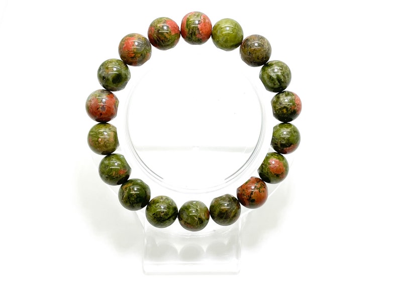 Natural Unakite Smooth Round Gemstone Stretch Elastic Cord Bracelet