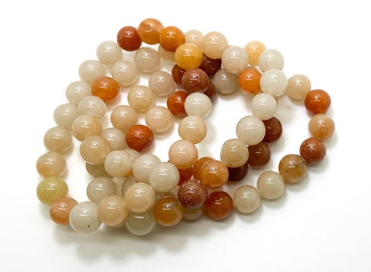 Orange White Agate Natural Gemstone Stretch Elastic Cord Bracelet