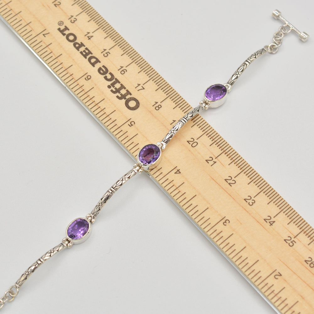 Amethyst Sterling Silver Toggle Clasp Bracelet