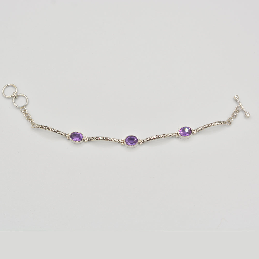 Amethyst Sterling Silver Toggle Clasp Bracelet