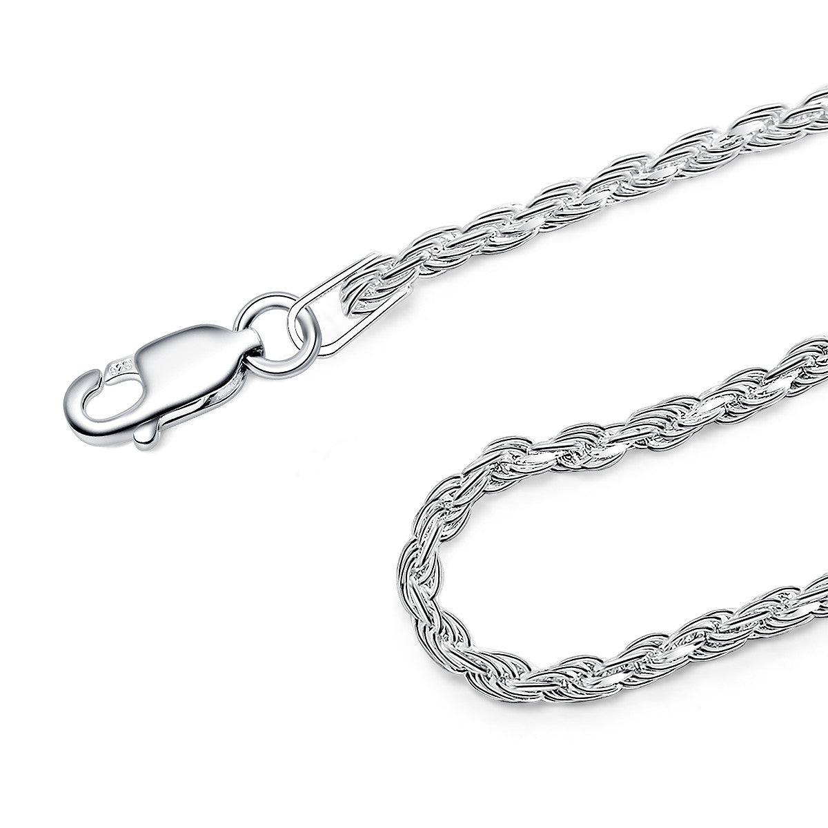 2MM Sterling Silver Rope Chain with Lobster Claw Clasp 16"-30"