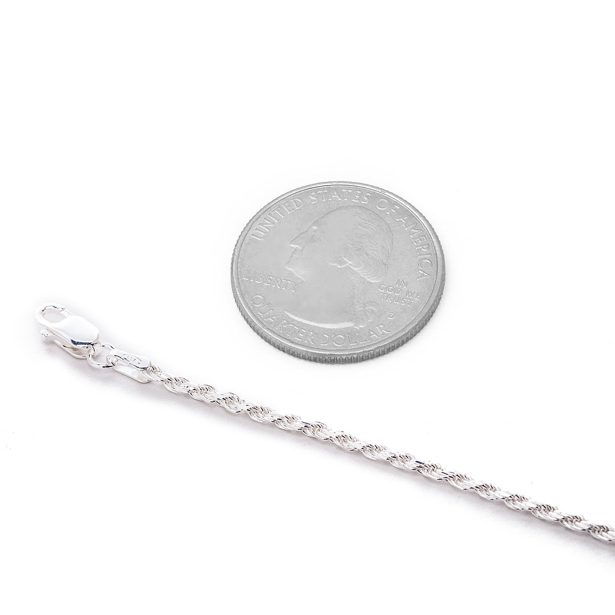 2MM Sterling Silver Rope Chain with Lobster Claw Clasp 16"-30"