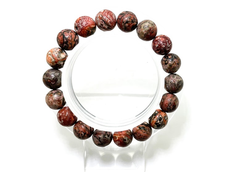 Red Fossil Jasper Smooth Round Natural Gemstone Stretch Bracelet