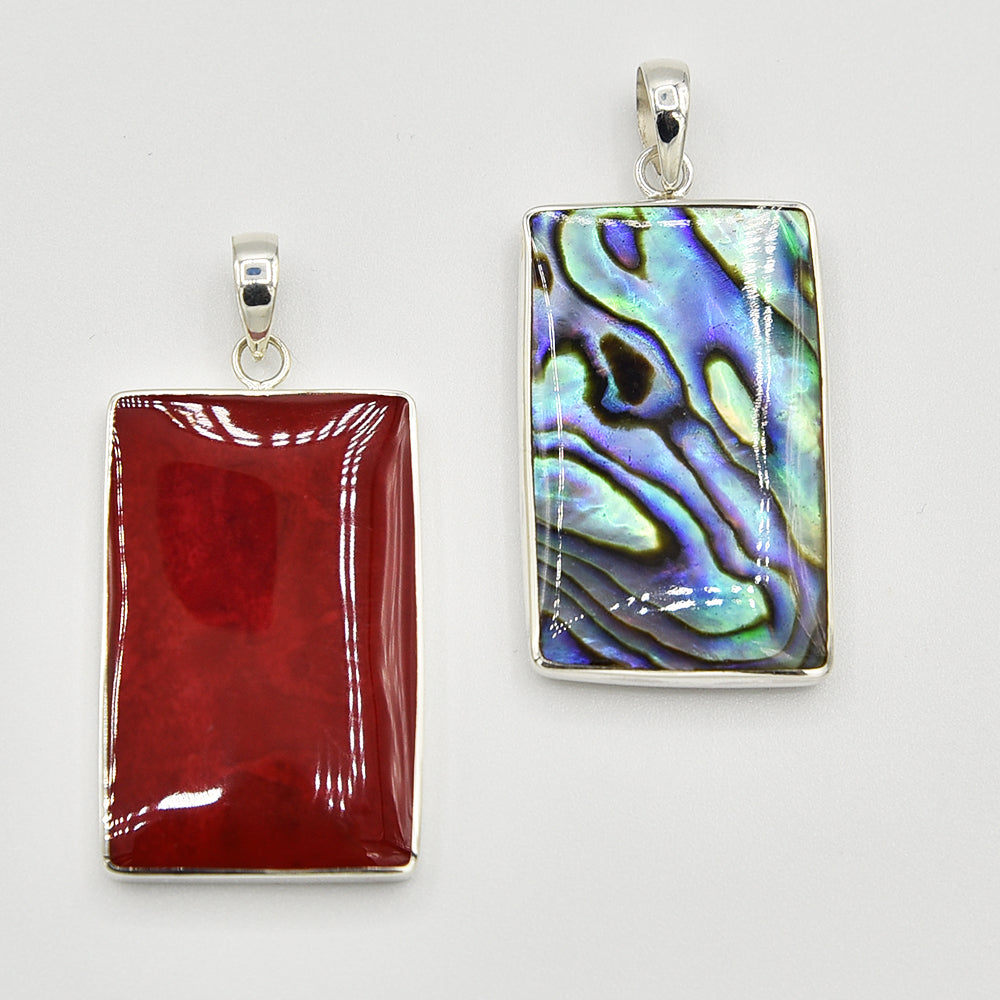 Mother of Pearl, Abalone and Coral Double Sided Pendant