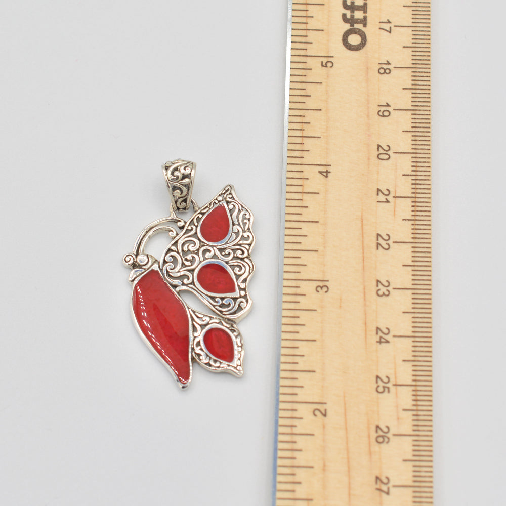 Sterling Silver Abalone or Mother of Pearl or Red Coral Butterfly Pendant