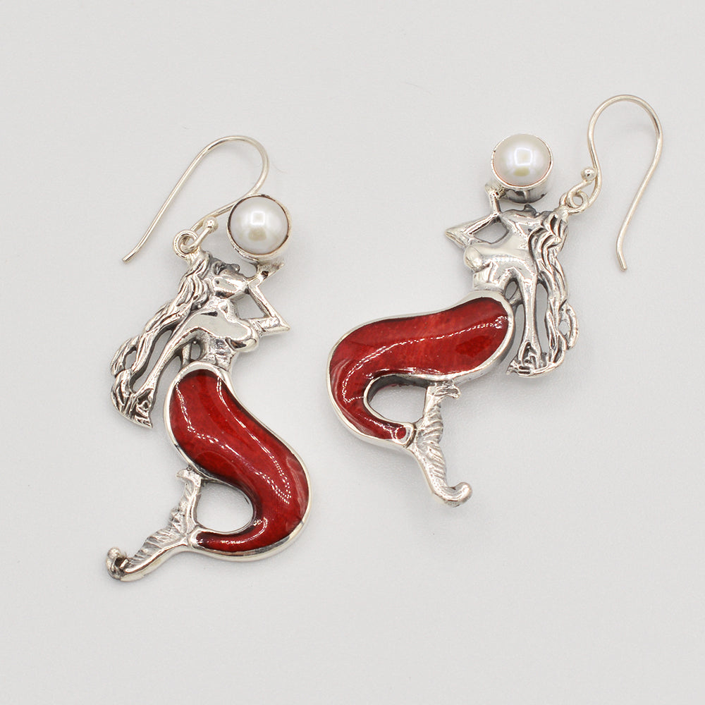 Mermaid Pendant/Brooch-Sterling Silver with Abalone, Mother of Pearl or Red Coral