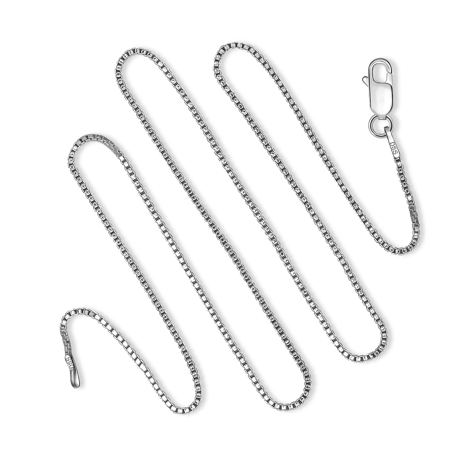 925 Sterling Silver 1MM Box Chain Rhodium Plated Lobster Claw Clasp Size 16