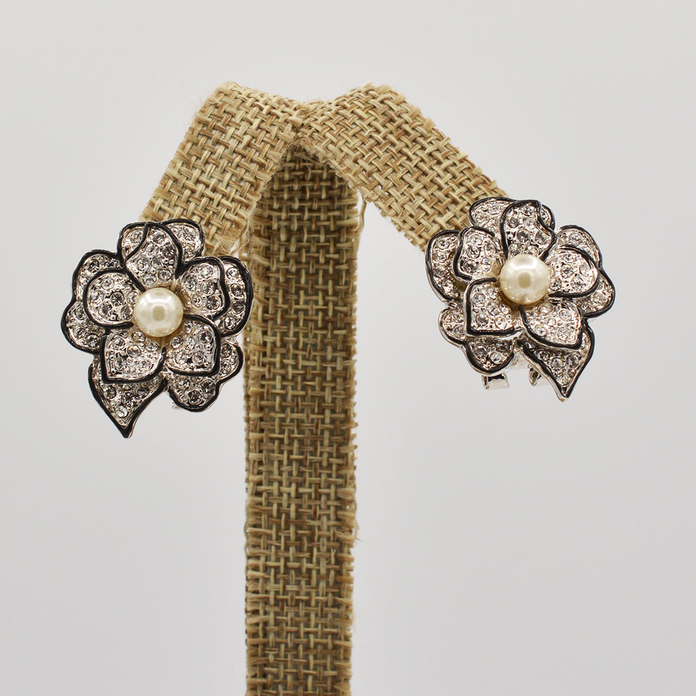 Crystal Pearl Rose Earrings - Gold or Rhodium Plated