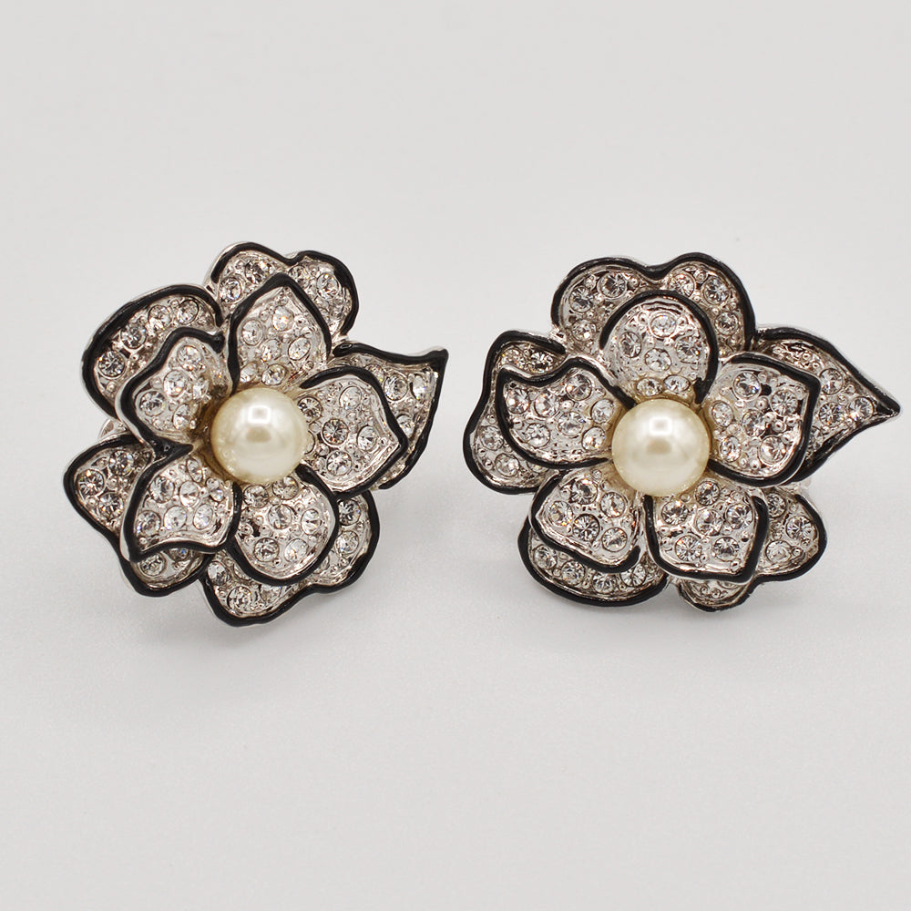 Crystal Pearl Rose Earrings - Gold or Rhodium Plated